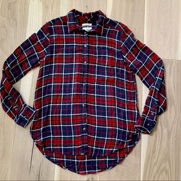AEO Red and Blue Soft Womens Flannel - Picture 1 of 6